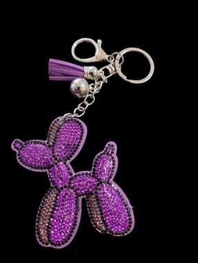 Purple Rhinestone Balloon Dog Bag Charm Keychain